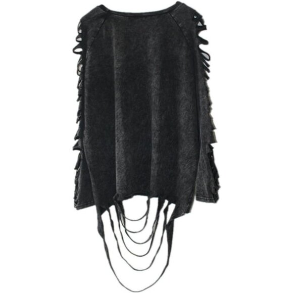 Ripped Long Sleeve Faded Distressed Top Pullover Cotton Blend Woman's Xl - Picture 2 of 6